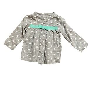 Carters Girls 9 Mos Grey Long Sleeve Shirt White‎ Hearts Turquoise Polka Dot Bow